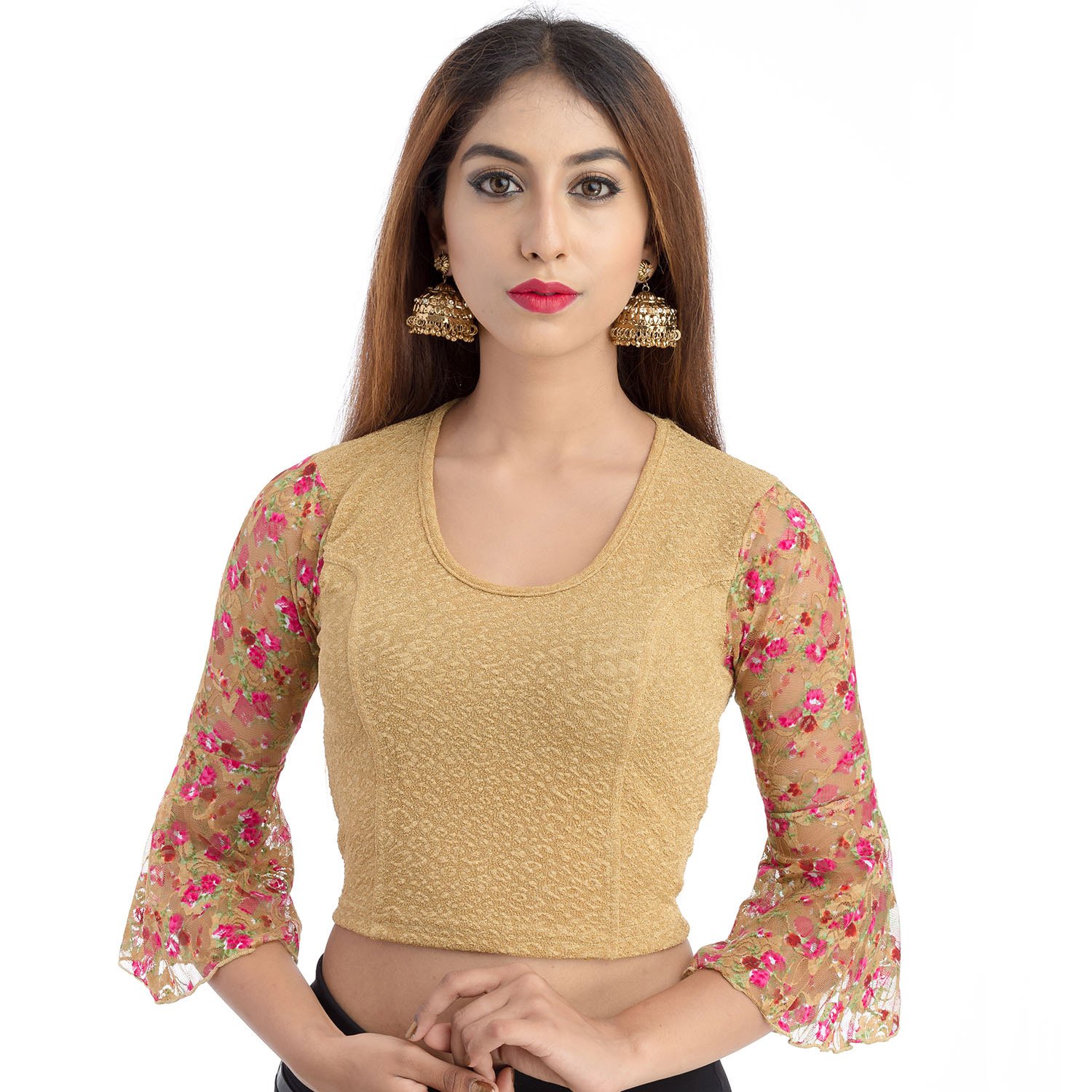 lionize women's lycra round neck 3/4th sleeves stretchable readymade blouse