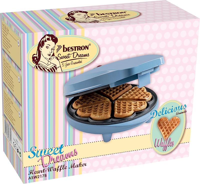 Waffle Maker, piastra per waffle a forma di cuore, macchina per waffle con antiaderente & indicatoro luminso, collezione Sweet Dreams, 700 watt, colore: Blu