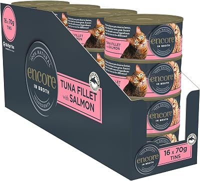 Encore Natural Wet Cat Food Tuna Fillet with Salmon in Broth 16 x 70g Tins