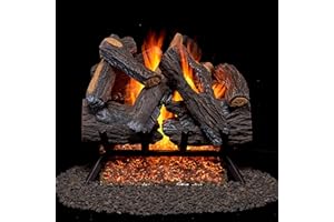Duluth Forge FNVL18-1-RO Natural Gas Vented Fireplace Logs Set with Remote Control, Use with Natural Gas, 45000 BTU, Heats up to 1650 Sq. Ft, Heartland Oak, 18 Inches