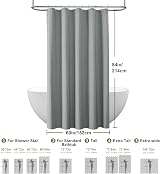 Linen Shower Curtain Grey 152 x 214cm with Metal Hooks view 6