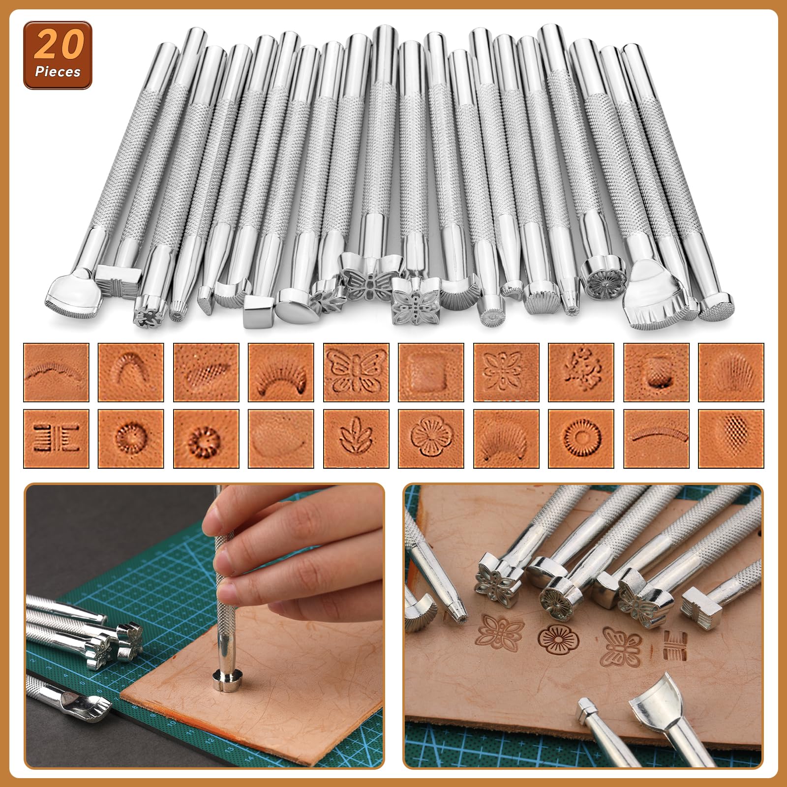 Jupean 458 Pieces Leather Kits, Leather Working Tools, Leathercraft Tools and Supplies with Instruction, Tool Holder, Stamps Set, Prong Punch, Hole Hollow Punch for DIY Craft