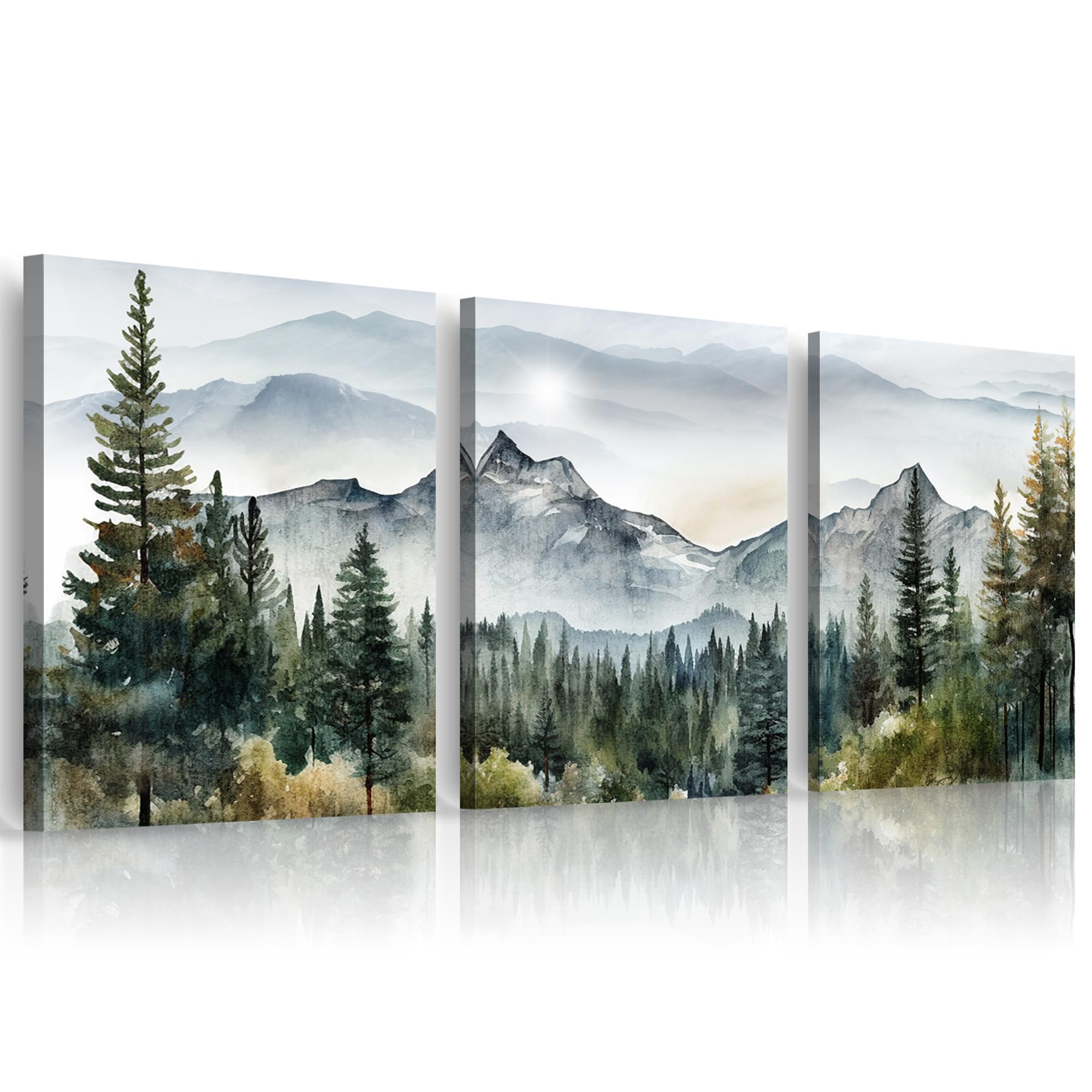MHARTK66 Canvas Wall Art Set of 3, Wall Art for Living Room Modern, Watercolor Forest Bedroom Decor Aesthetic, Pictures Prints Wall Decorations for Office Bathroom Hallway Dining Room