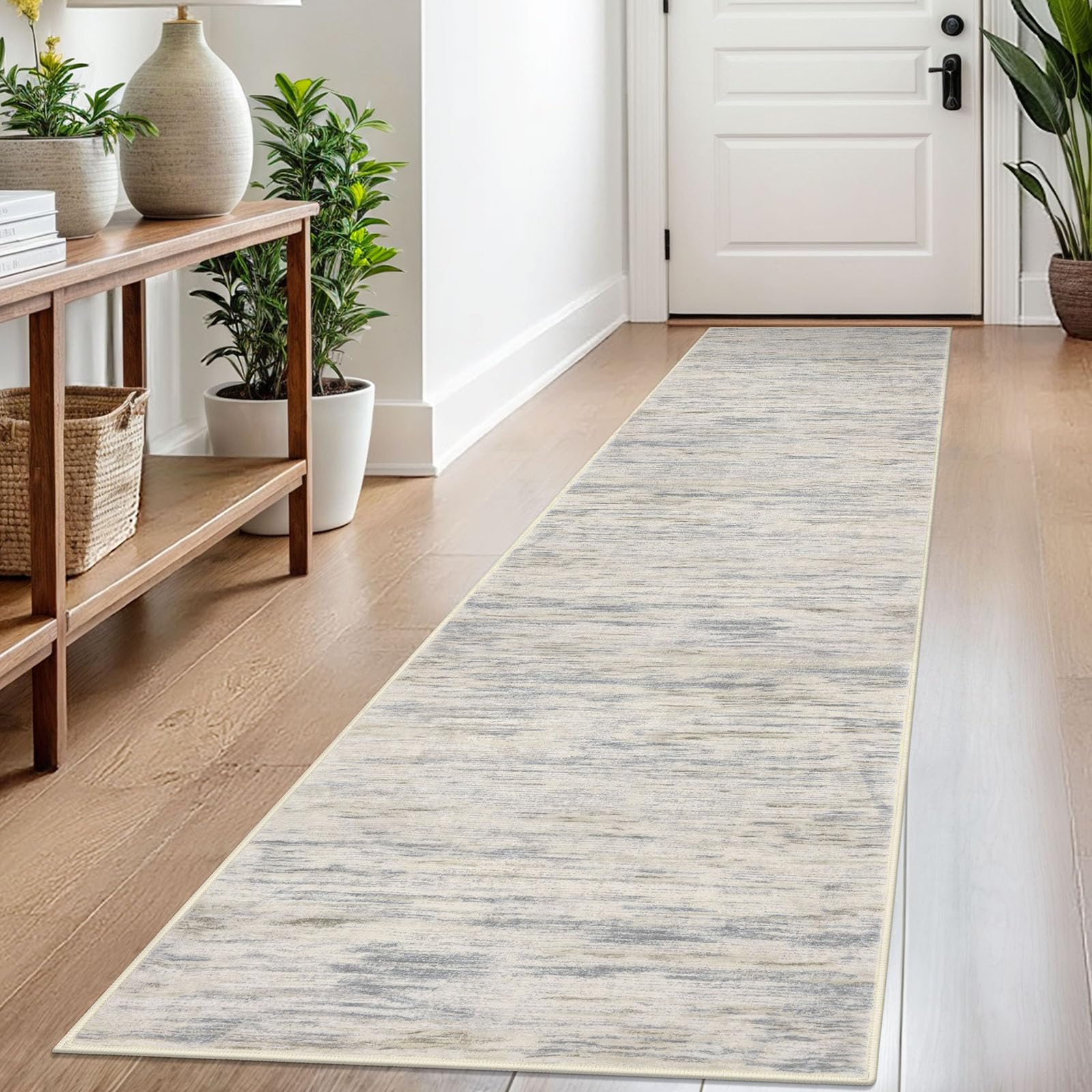SIILOOM 2x8 Modern Abstract Runner Rug for Hallways, Gray Beige Neutral Multi Super Soft Hallway Decor Kitchen Rugs with Non-Slip, Non-Shedding Washable Rug for Entryway Laundry Indoor Image