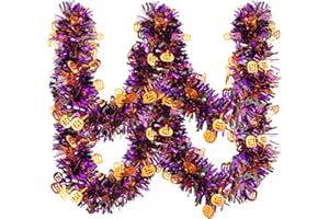 Gloreyan 33FT Halloween Tinsel Garland, Pumpkin Metallic Twist Foil Tinsel Garland Pumpkin Shiny Hanging Decorations for Halloween Party Decoration Supply