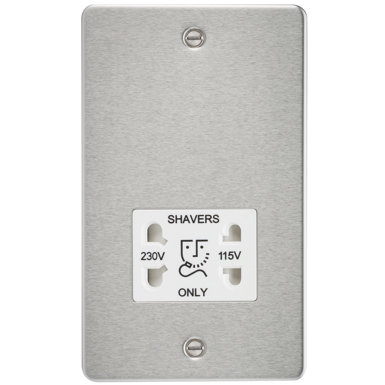 Knightsbridge Flat Plate 115/230V Dual Voltage Shaver Socket - Brushed Chrome with White Insert