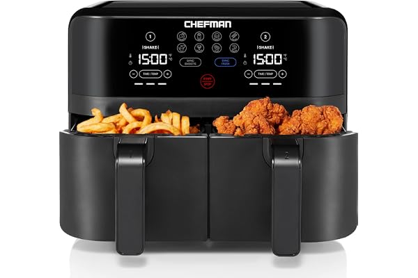Chefman TurboFry 9-Qt. Dual-Basket Air Fryer with Sync Finish, One-Touch Digital Control, & Shake Reminder for Quick, Healthy