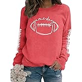 Sunidol Womens Game Day Sweatshirt Crewneck Long Sleeve Funny Football Graphic Shirt Pullover Tops