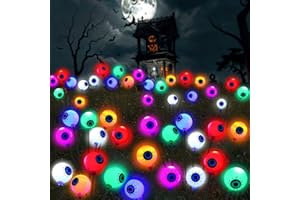 NIUYHE 4 Packs Halloween Lights Outdoor Solar Scary Eyeball Lights, Spooky Garden Decor Cute Scary Colourful Battery Operated Lamps for House Lawn Monument Patio Fence Party Decoration Supplies (24LED)