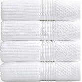 Springtree Home 100% Cotton Bath Towel Set of 4 | Super Soft & Absorbent with Quick-Dry Fibers | 4 Bath Towels | Textured and Durable Cotton | Krista Collection - Bright White
