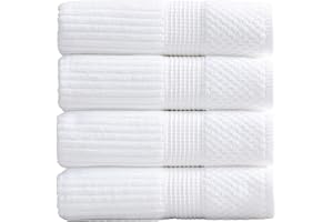Springtree Home 100% Cotton Bath Towel Set of 4 | Super Soft & Absorbent with Quick-Dry Fibers | 4 Bath Towels | Textured and Durable Cotton | Krista Collection - Bright White