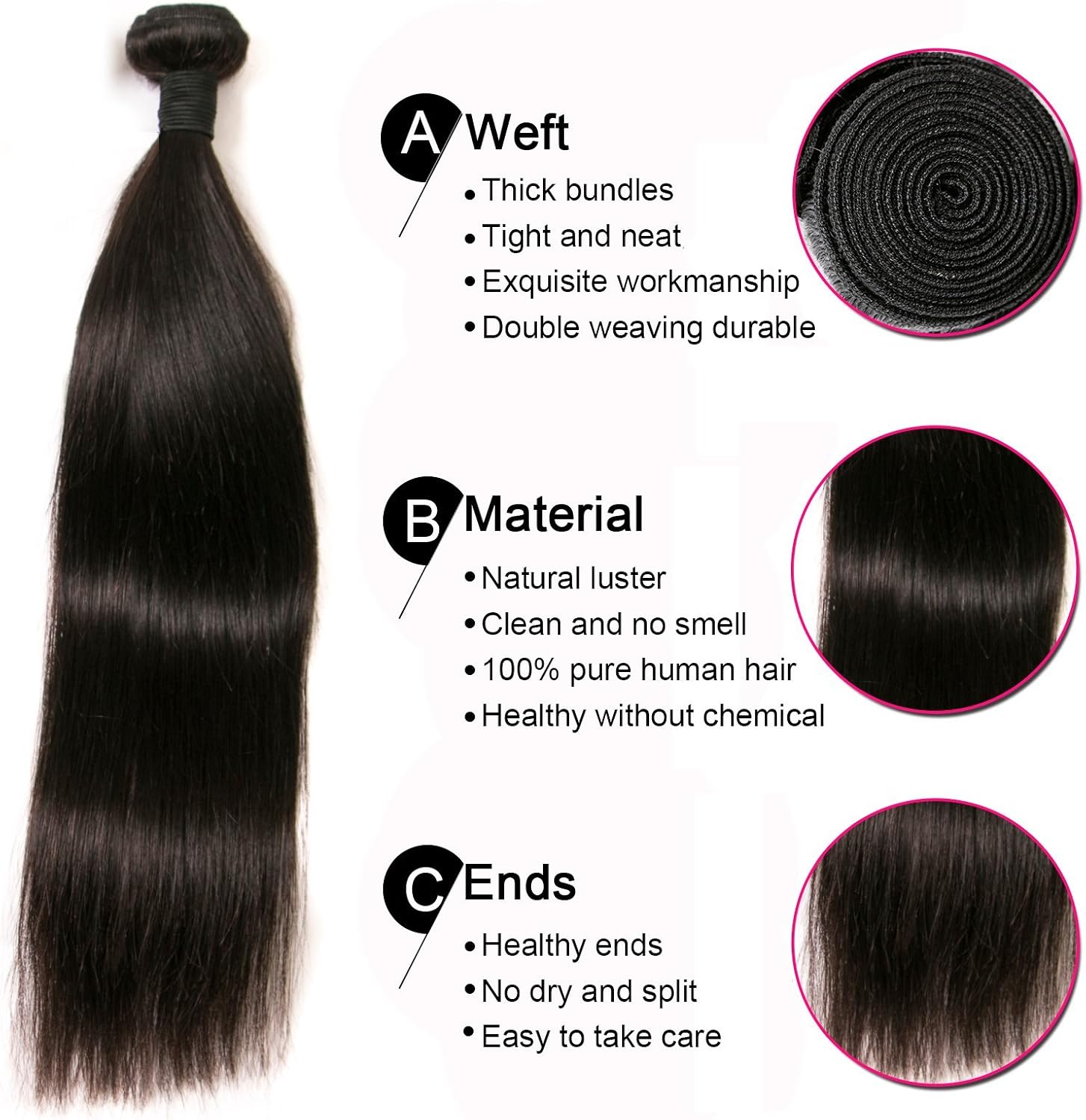 Brazilian Virgin Hair Weave 3 Bundles Silky Straight Hair Unprocessed Remy Human Hair Weaves Extensions Natural Color 22 24 26 Inch - Image 5