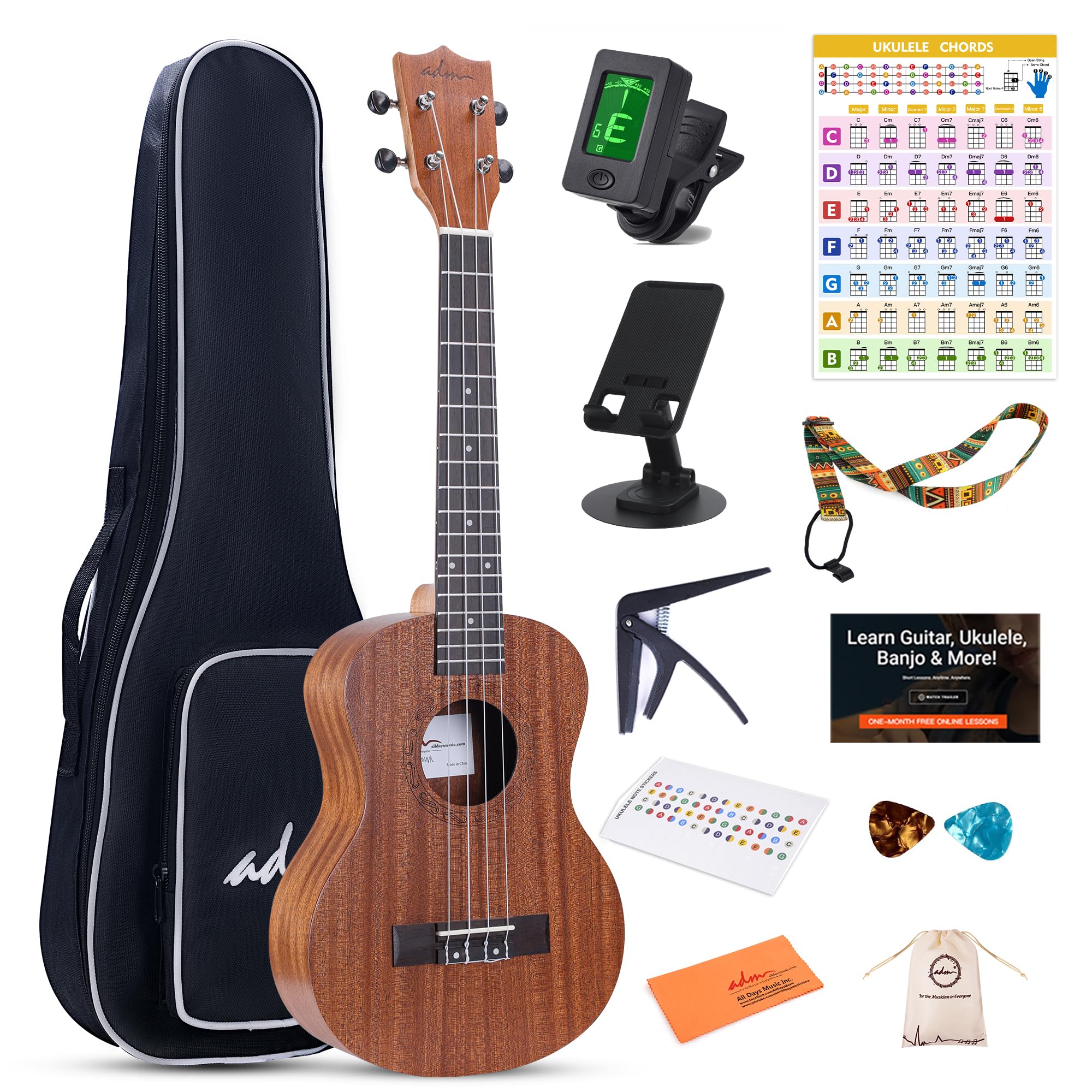 ADM Ukulele Beginner Kit Mahogany Hawaiian Wood Ukelele Bundle Ukalalee Set with Uke Free Starter Lessons for kids Students and Adults, Yellow Brown (Khaki, 26 Inch) Image ADM Ukulele Beginner Kit Mahogany Hawaiian Wood Ukelele Bundle Ukalalee Set with Uke Free Starter Lessons for kids Students and Adults, Yellow Brown (Khaki, 26 Inch) Image