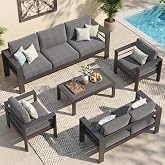 Patio Furniture Set, Aluminum Outside Furniture, Sofa with 10" Back Cushion | Outdoor Patio Furniture with 27.5" Deep Seat &amp; 3.2" Wide Armrest, Outdoor Furniture Set for Balcony Porch Deck, Dark Gray