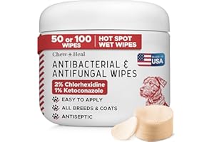 Chew + Heal Labs Dog Paw Wipes Antibacterial 50 Count - Antifungal Wipes for Dogs with 2% Chlorhexidine and 1% Ketoconazole - Good for All Breeds - Made in The USA