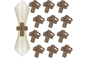 POILKMNI 12 PCS Wood Crosses Easter Napkin Rings Wood Napkin Ring Holders Modern Ring Holder Serviette Buckles First Communion Decorations for Table Settings Kitchen Dinner Party Birthday Wedding