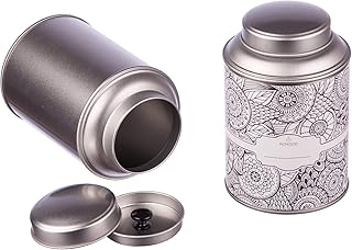 4 große Teedosen für losen Tee mit extra Aromadeckel inkl. Etiketten | stapelbar | Höhe: ca. 13,9 cm, Ø ca. 8,7 cm (für ca. 100g - 150g Tee) | Material: Weißblech | BPA-frei und lebensmittelecht