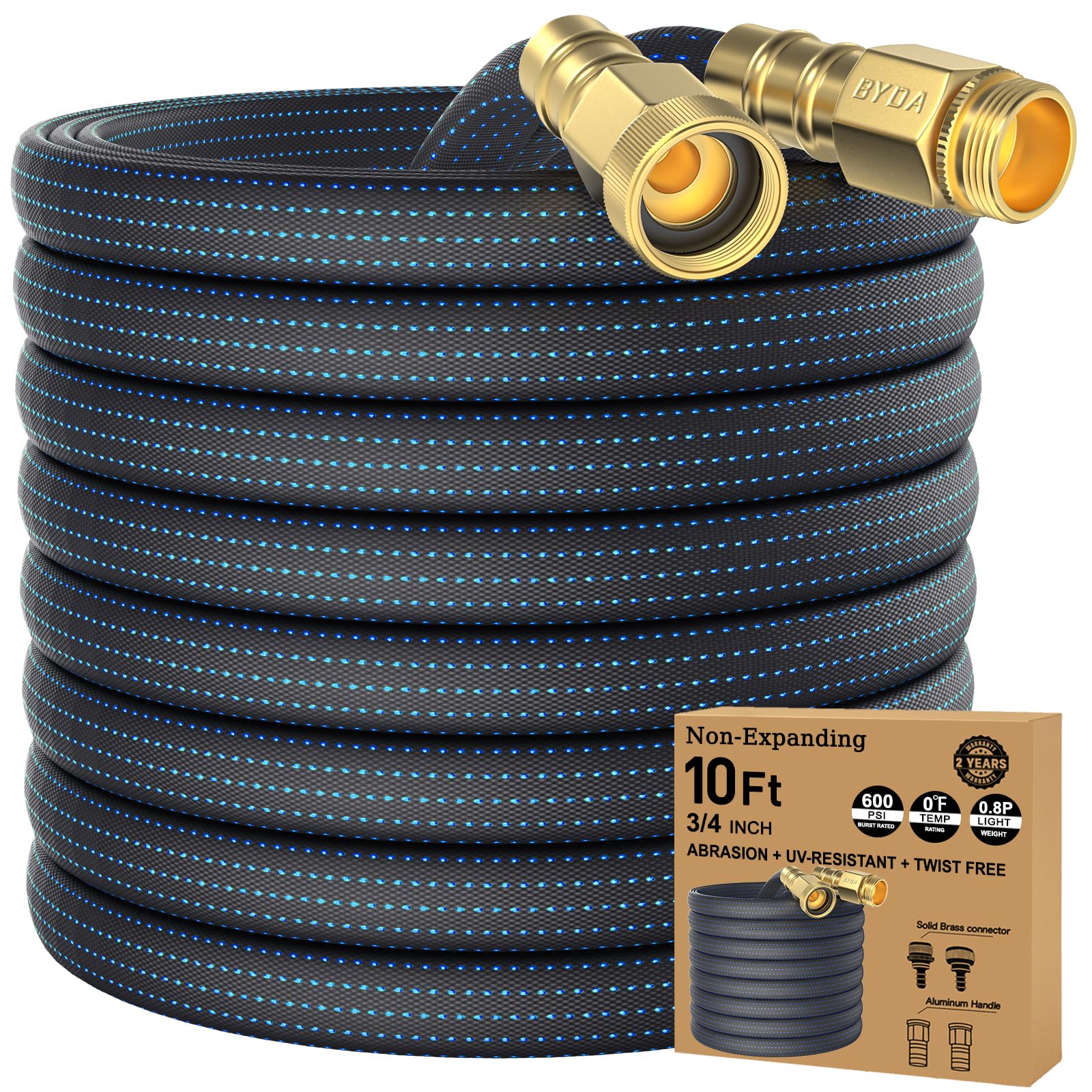 Photo 1 of 10FT Lightweight Flexible Hose,Solid Brass Head Garden Hose for Boat,RV, Marine Washdown, Lawn,Garden,Camp,outdoor,Superior high pressure TPE water Hose(Solid Brass&BlueBlack, 10 FT)
