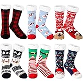 Suhine 6 Pairs Christmas Fuzzy Slipper Socks for Women Fluffy Sherpa Anti Skid Soft Grips Christmas Socks Thick Knit Thermal Socks with Grippers for Teen Girls Winter Gifts