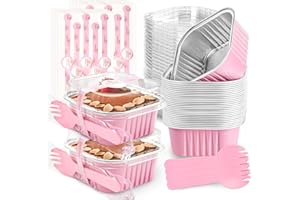 NPLUX 60 Pack Mini Cake Pans with Lids Mini Aluminum Pans, Disposable Loaf Pans Cupcake Liners with Lids for Pudding, Souffle