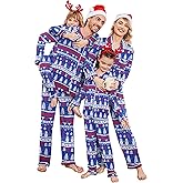 Ekouaer Christmas Matching Pajamas Sets Couple Button Down Long Sleeve Sleepwear 2 Pieces Loungewear Pat13 Women M