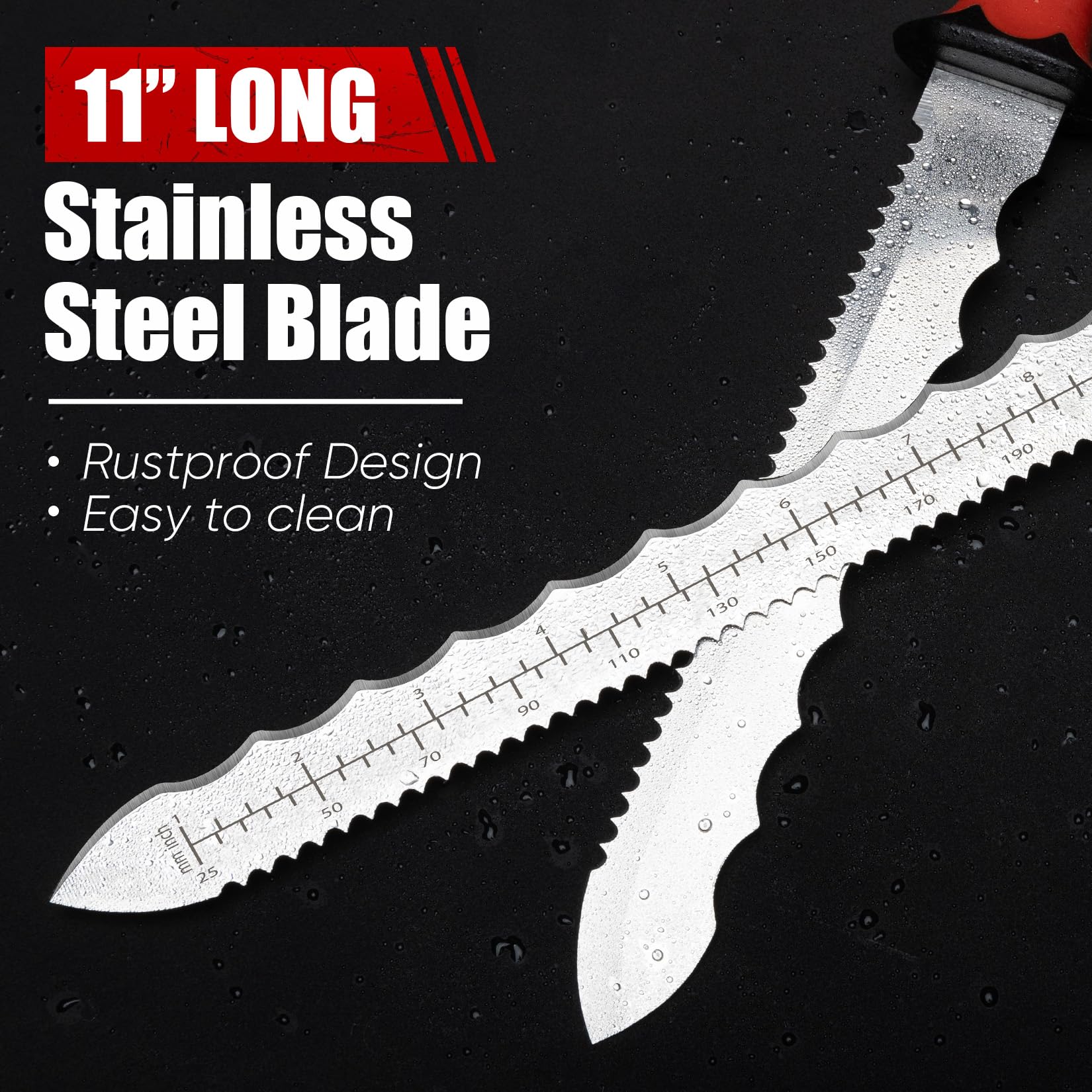 PINOZE 28cm Dämmstoffmesser, Edelstahl Klinge Isoliermesser w/Laserskala, Doppelseitige gezähnte Messer Werkzeug zum Schneiden von Wärmematerial Schaum/Steinwolle/Styrofoam, Garten Sod Cutter 3