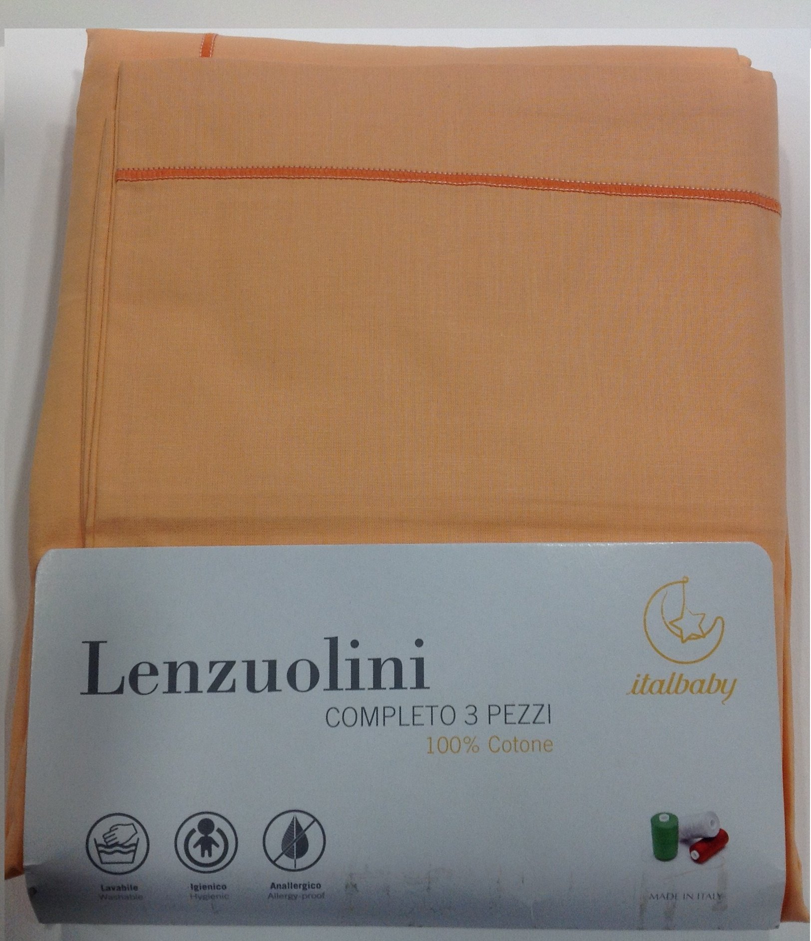 Italbaby 3 Piece Plain Cot Sheet Set, Orange, Multi-Color, One Size