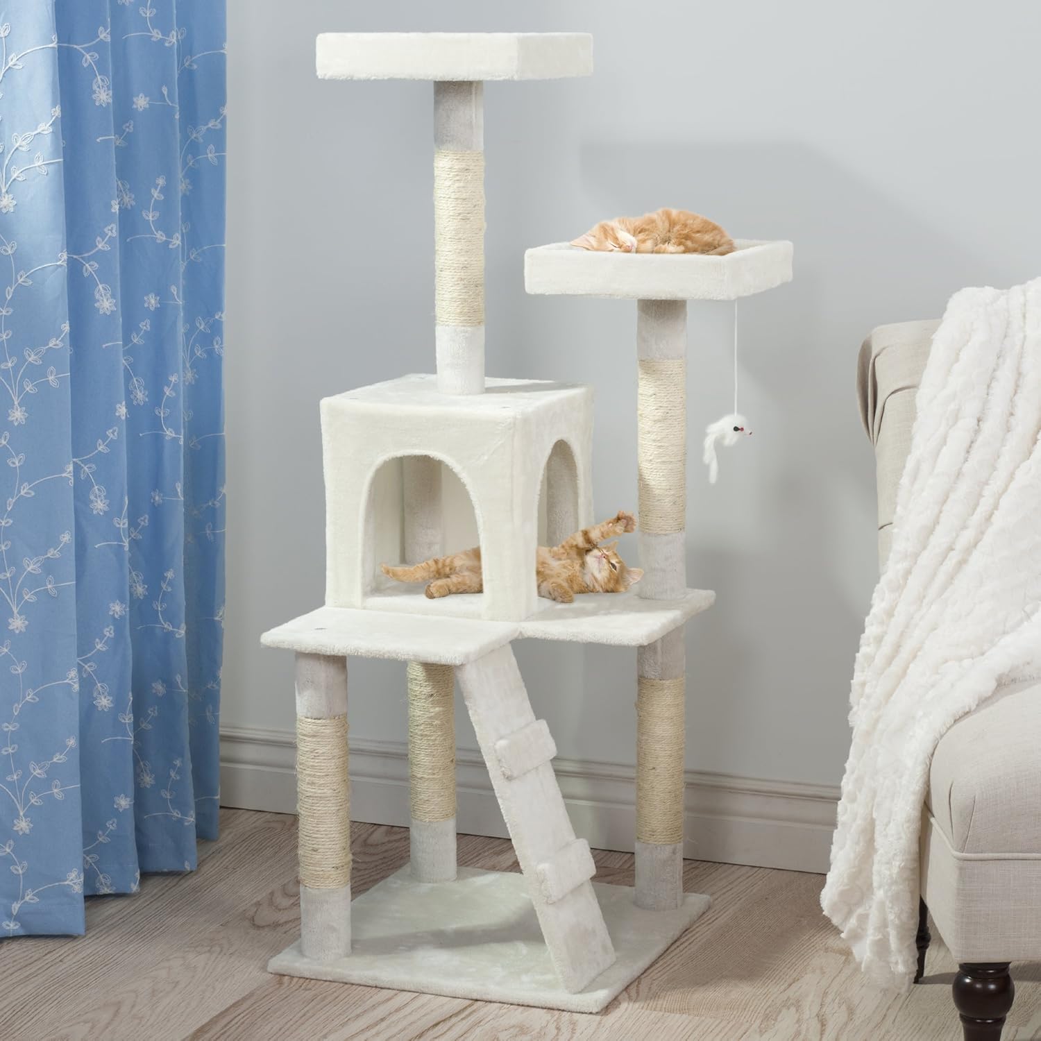 PETMAKER Penthouse Sleep & Play Cat Tree, 4', White : Pet Supplies