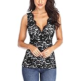 MISS MOLY Women's Scallop V Neck Sexy Sleeveless Lace Tank Top Elegant Slim Fit Summer Tops Blouse Shirts