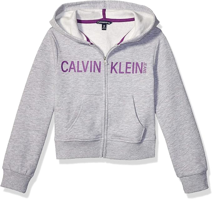 Amazon.com: Calvin Klein Girls' Logo Zip Front Hoodie: Clothing