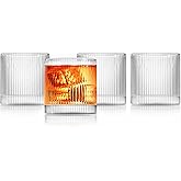 LEMONSODA Vintage Straight Line Lowball Drinking Glass 10oz Set of 4, Tumbler for Cocktails, Whiskey, Juice, Water Premium Gift Boxing Included