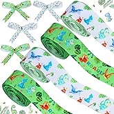 Cheerupp 4 Rolls Dinosaur Theme Ribbons, 20 Yards Craft Ribbons for Wreath Hair Bow Wrapping Gifts Packing, Safari Jungle Grosgrain Ribbons Birthday Wedding Gender Reveal Party Home Accessory Decor