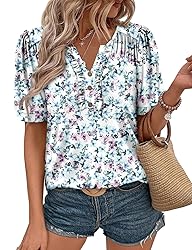 KISSMODA Women's Tunic Tops Casual V Neck Short