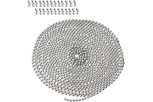 YeeBeny 192 Inch Fan Pull Chain Extension with 25 PCS Connectors, Metal Ceiling Fan Chain Connector, Stainless Steel Bead Chain (3.2mm Diameter, Silver)
