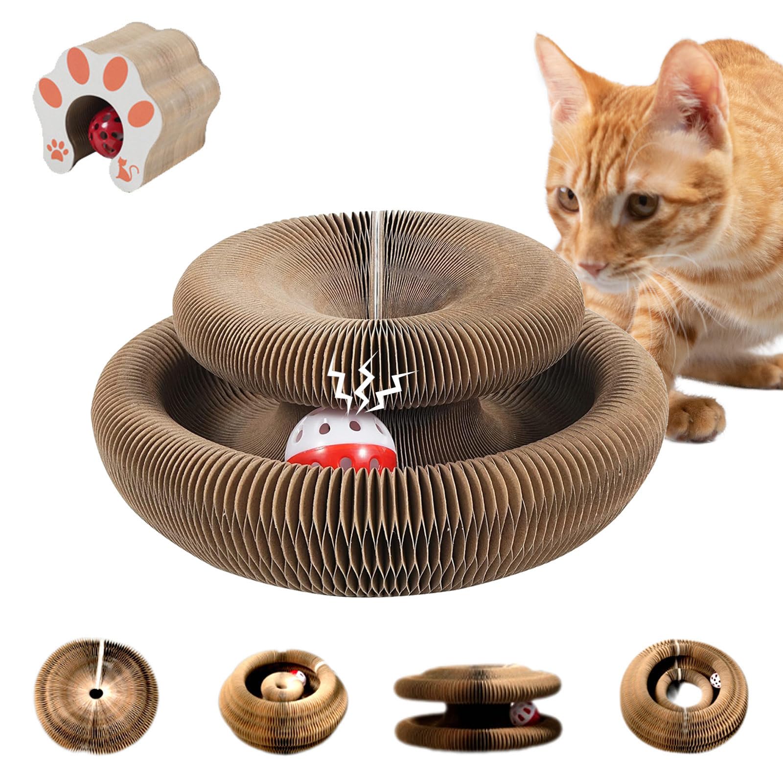 Photo 1 of Cat Toy, Magic Organ Cat Scratch Board, Compact Cats Accordion Toy, Interactive Cardboard Cat Scratcher Pad Toys with Bell Ball for Indoor Exercise