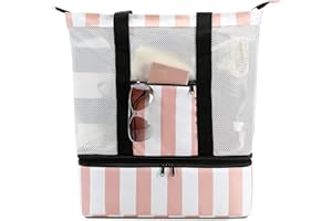 Bluboon Mesh Beach Tote Bag with Cooler Compartment Insulated Detachable Picnic Bag with Zipper and Pocket Pool Bag for Women