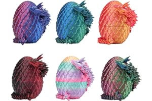 Rapean 6 Pack 3D Printed Dragon Eggs with Dragon Inside Easter Basket Stuffers, Mini Mystery Crystal Easter Toys, Home Desk Decor Surprise Gift 3D Printed Animals Fidget Toys