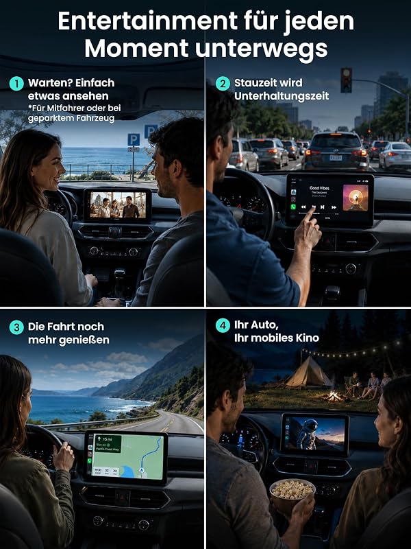 CarPlay AI Box, Wireless CarPlay Adapter Netflix/YouTube/TF-Karte 4GB+32GB - AI Box Android Auto Video Dongle, nur für OEM Kabel-CP/AA, 4G Dual-WLAN & BT, DriveChat AI Voice,Plug&Play CB4B