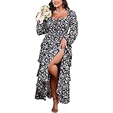 EYWOL Womens Plus Size Floral Tiered Ruffle Long Sleeve Evening Party Wedding Guest Dress