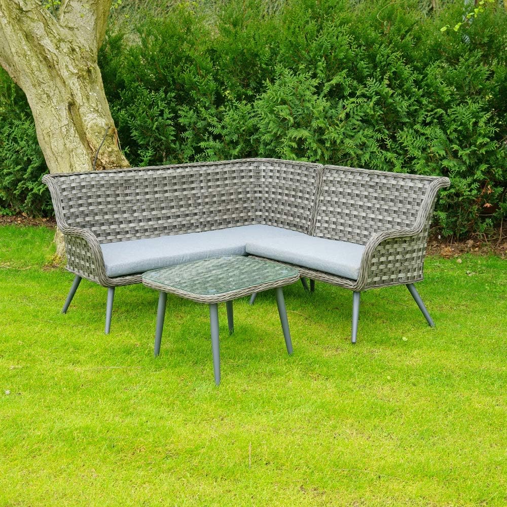 Harts - Contemporary Rattan Corner Sofa Set with Coffee Table Garden Furniture (Modern Grey)
