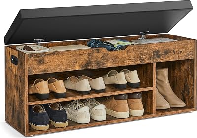 VASAGLE Shoe Bench with Cushion 3 Compartments Rustic Brown LHS130B01