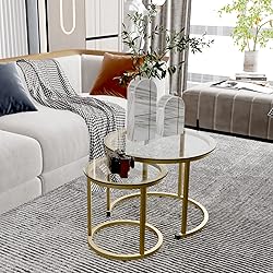 aboxoo Gold Nesting Coffee Table Set of 2, Small