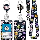 Axolotl ID Badge Holder with Lanyards, Cute Lanyards with Retractable Reel Clip and Keychain, Teacher Lanyard with Id Holder with Name Tag, Salamander Identity Card Protector for Nurse Student