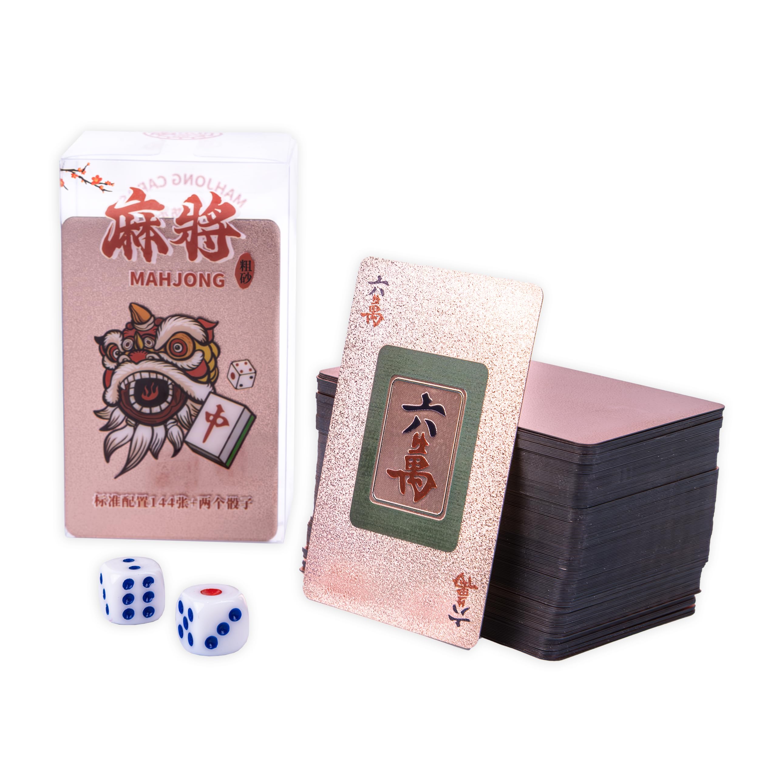 Photo 1 of drizzle Chinese Mahjong Poker Pink Rose-Gold 144 PVC Cards - Complimentary 6 Spares Waterproof Mah Jong 2 Dices - Travel Dormitory Camping and Office Family Leisure Time ????
