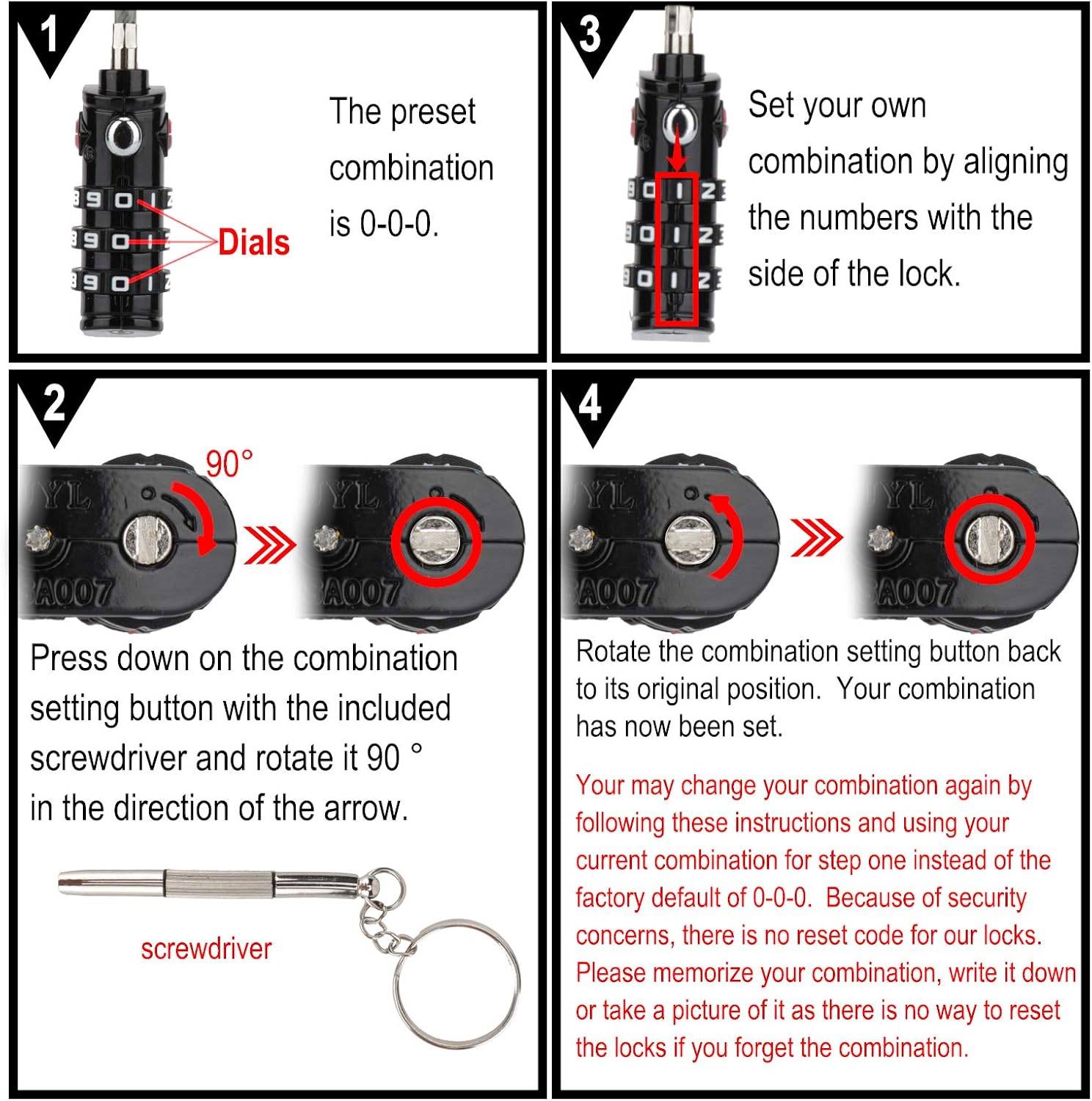 american tourister cable lock reset