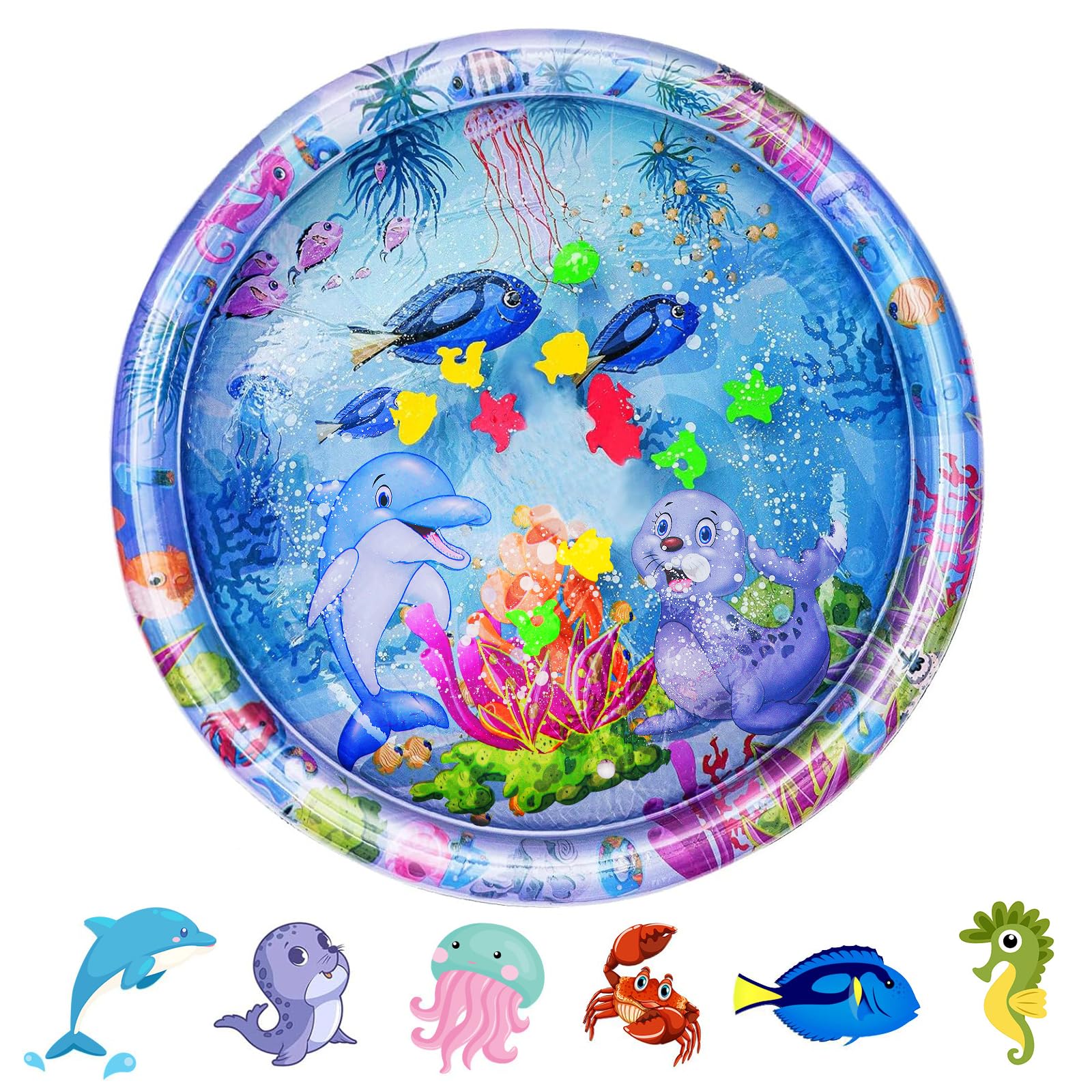 Aolso Baby Tummy Time Mat,Water Mat for Babies,Inflatable Play Mat Water Cushion Infant Toys,Early Development Stimulation Growth Activity Water Play Mat for Infants and Toddlers 3 Months and Above