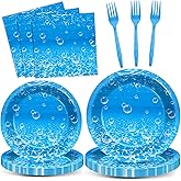 96Pcs Ocean Theme Party Plates and Napkins for Under the Sea Bubbles Birthday Party Supplies Underwater Paper Dessert Cake Plates Ocean Tableware Set for Kids Boys 24 Guests Birthday Party Decorations