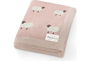 Bleu La La Luxury Knit Baby Receiving Blanket - 100% Cotton Soft Cozy Lightweight Receiving Swaddler Blanket for Shower Gift Registry for Newborns Infants Toddlers (Sheep - Light Pink)