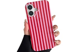 TQLGY for iPhone 16 Case Cute Striped Phone Case Soft TPU Slim Shockproof Protective Cover for Women Girls, Red and Pink