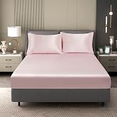 Counfeisly 3 Pieces Satin Queen Fitted Sheet &amp; Pillowcase Set, Luxury Silky Soft Satin Bed Sheets with 1 Deep Pocket Fitted Sheet - 16" Deep Pocket Sheets, 2 Pillowcases, Blush Pink